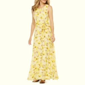 RK Sleeveless Floral Yellow Maxi Dress